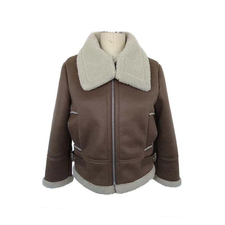 Wanita jaket biker shearling palsu
